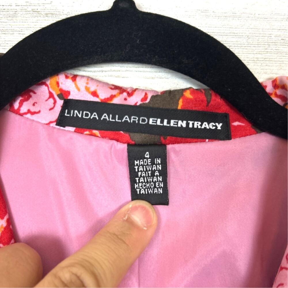 Linda Allard Ellen Tracy Women’s 4 Red Pink Floral Silk Tailored Blazer Jacket - Picture 4 of 5
